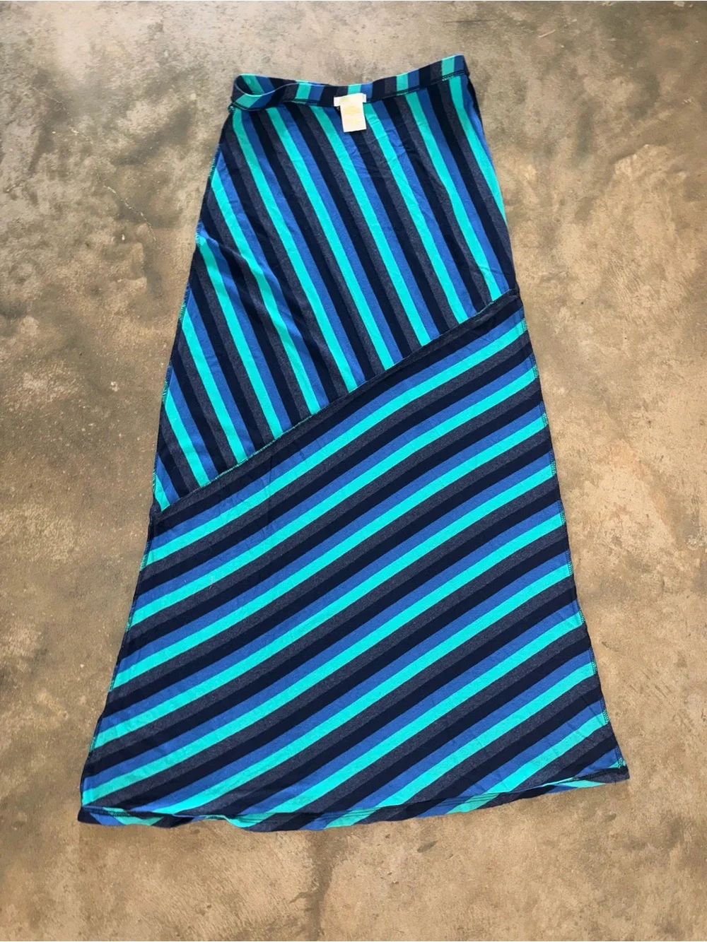 Matty M Striped Maxi Skirt Blue Teal Navy A Line Stretch Size Small